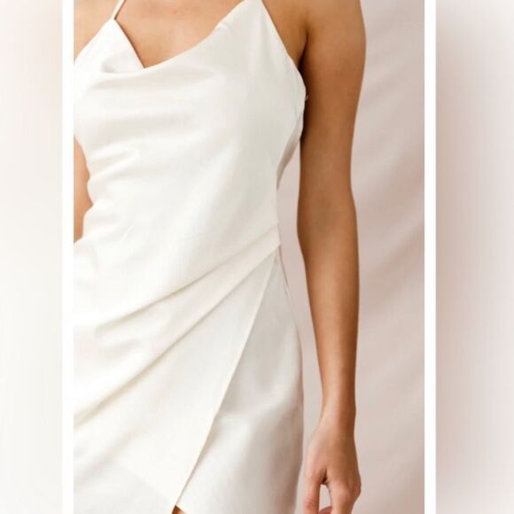 SELFIE LESLIE Dress Hey Girl NEW Satin Cowl Neck Mini White Size XS - Picture 8 of 11